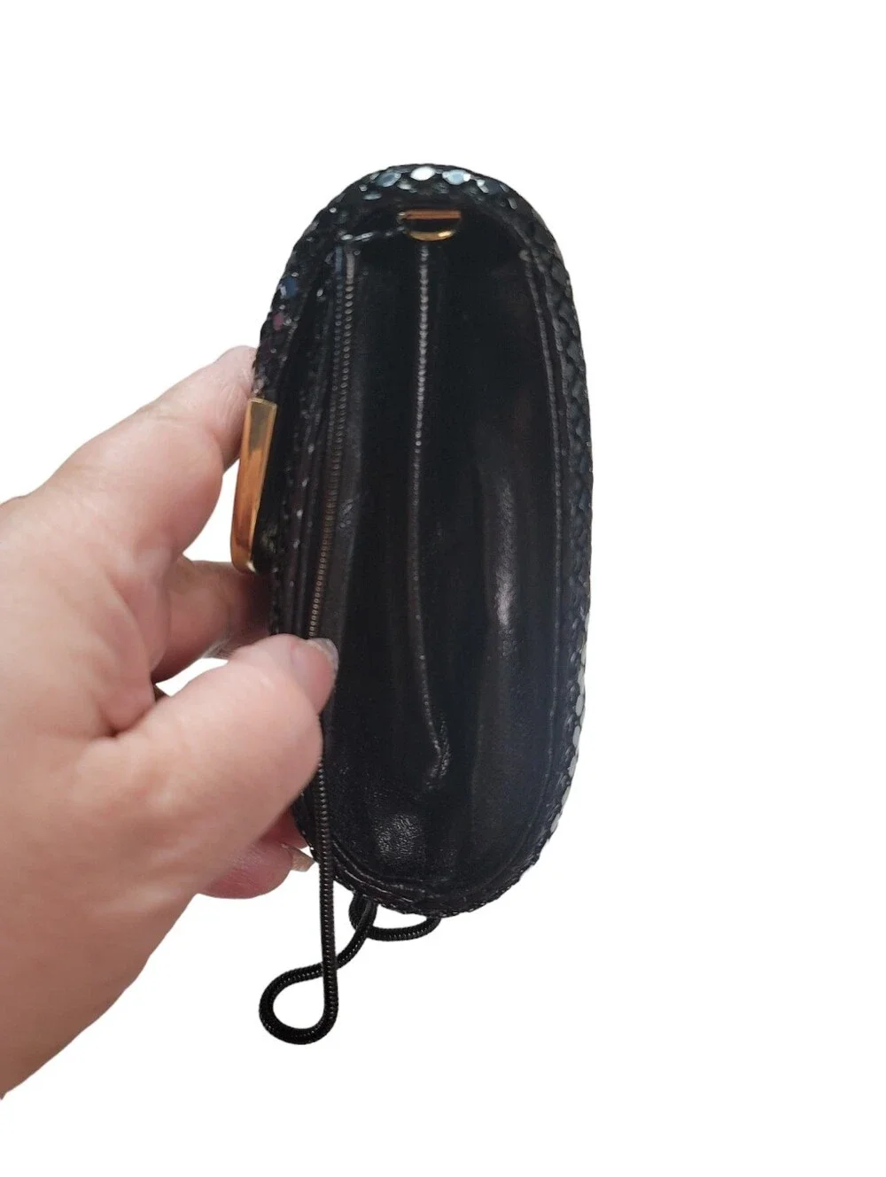 Black Metal Mesh Clutch Bag with Chain